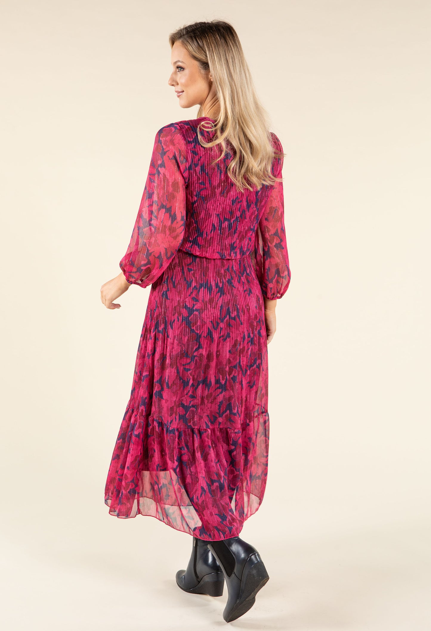 Plisse Pleated Floral Dress