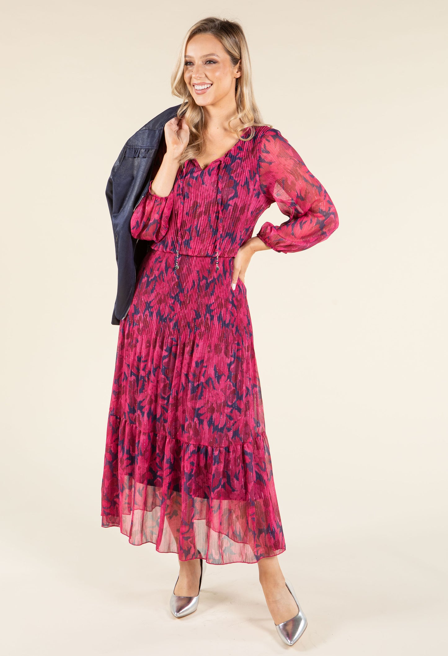 Plisse Pleated Floral Dress