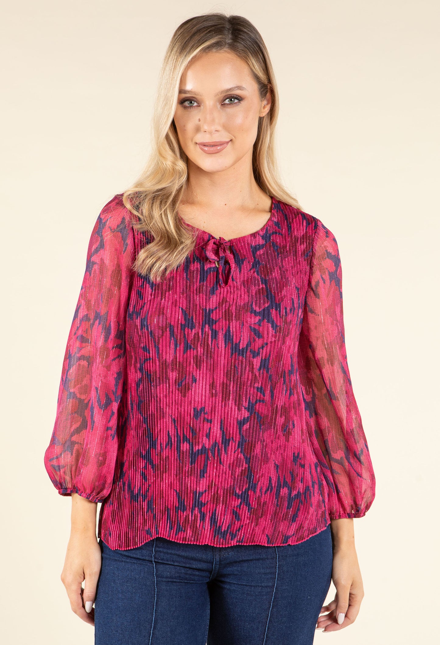 Plisse Pleated Floral Blouse