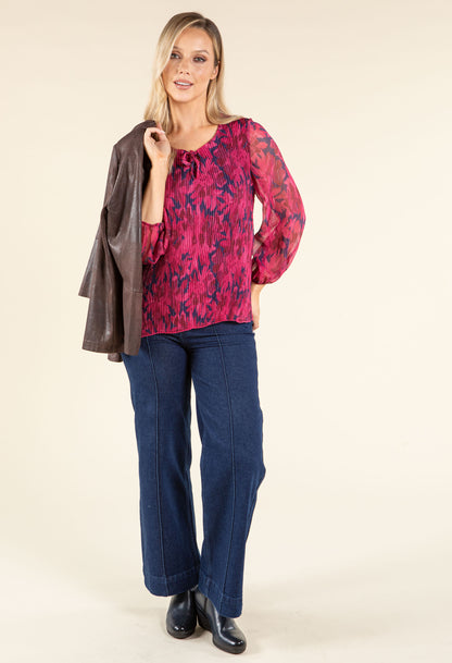 Plisse Pleated Floral Blouse