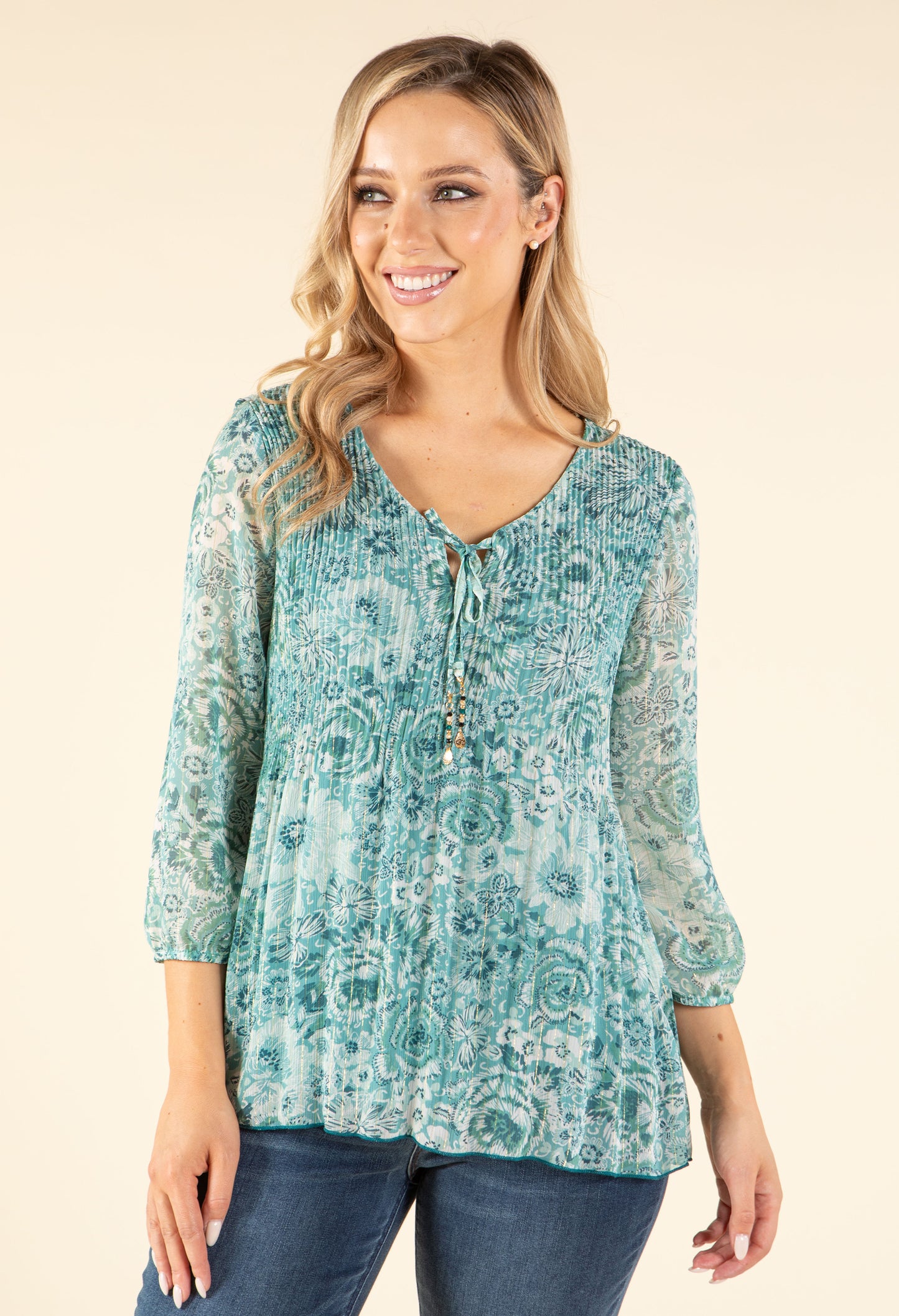 Plisse Pleated Floral Blouse