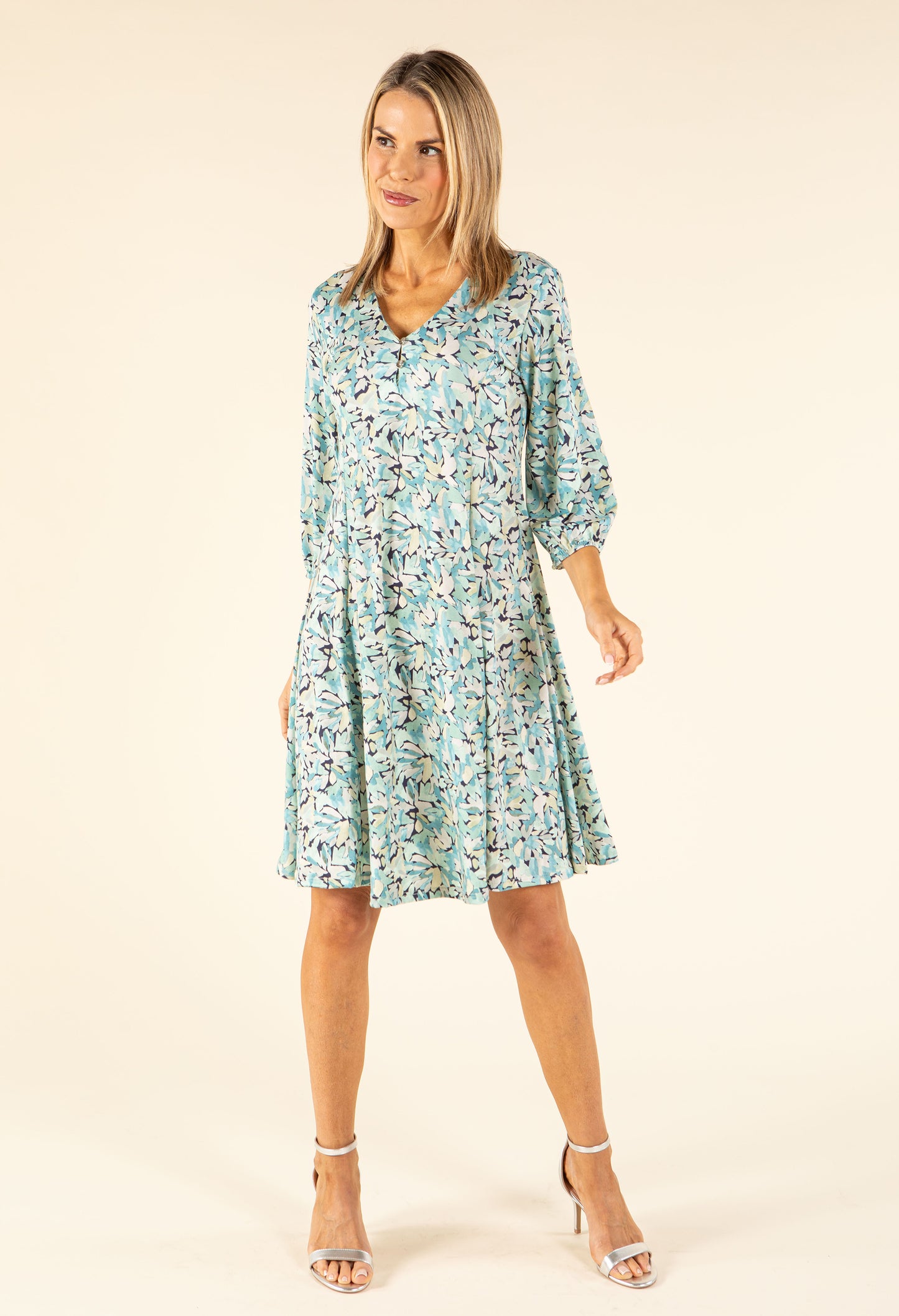 Leaf Print V-Neck Dress