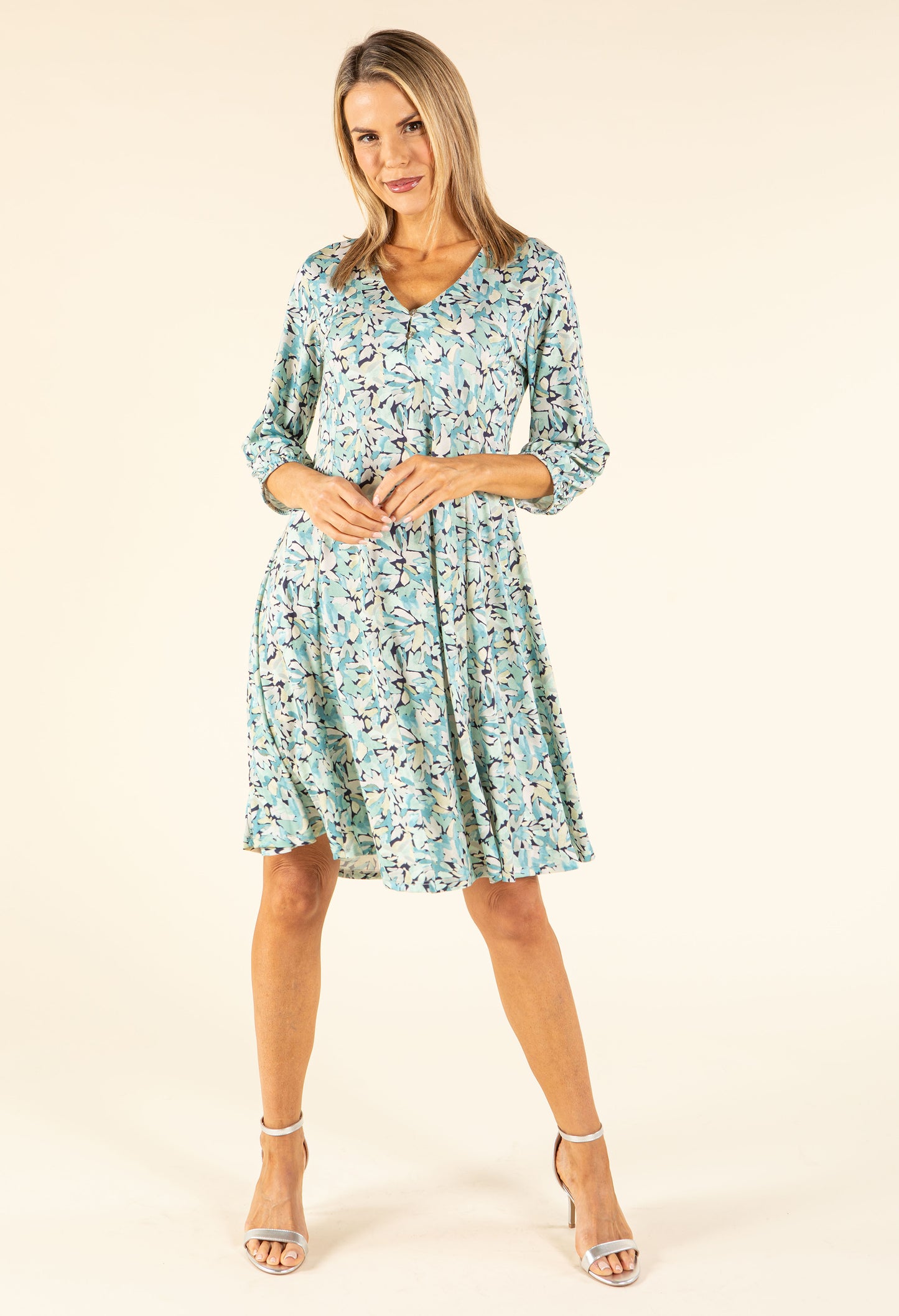 Leaf Print V-Neck Dress