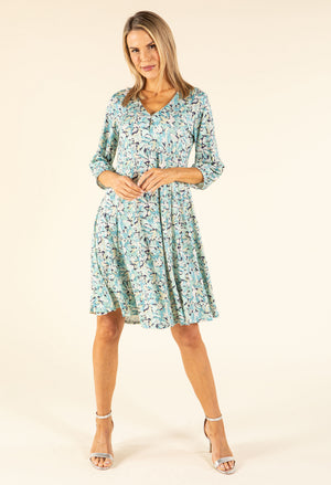 Leaf Print V-Neck Dress