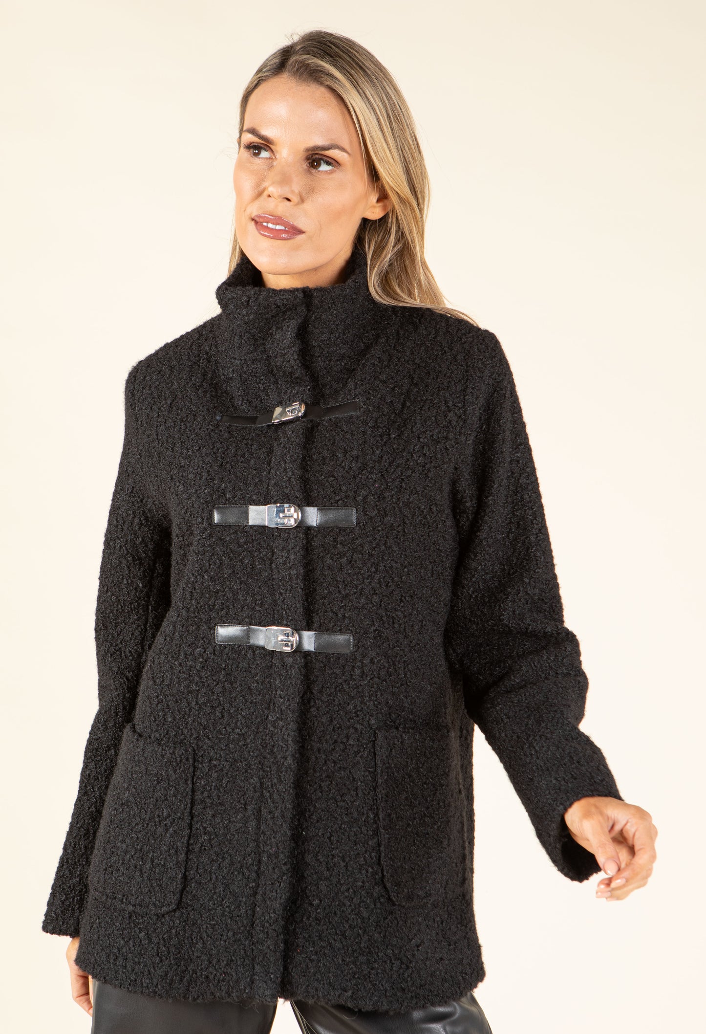 Buckle Front Soft Boucle Coat