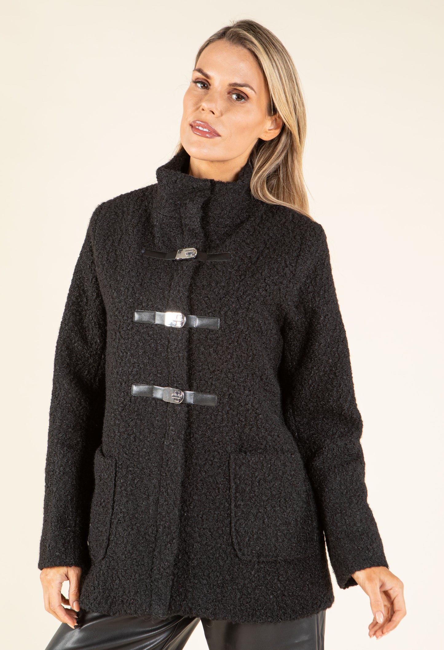 Buckle Front Soft Boucle Coat