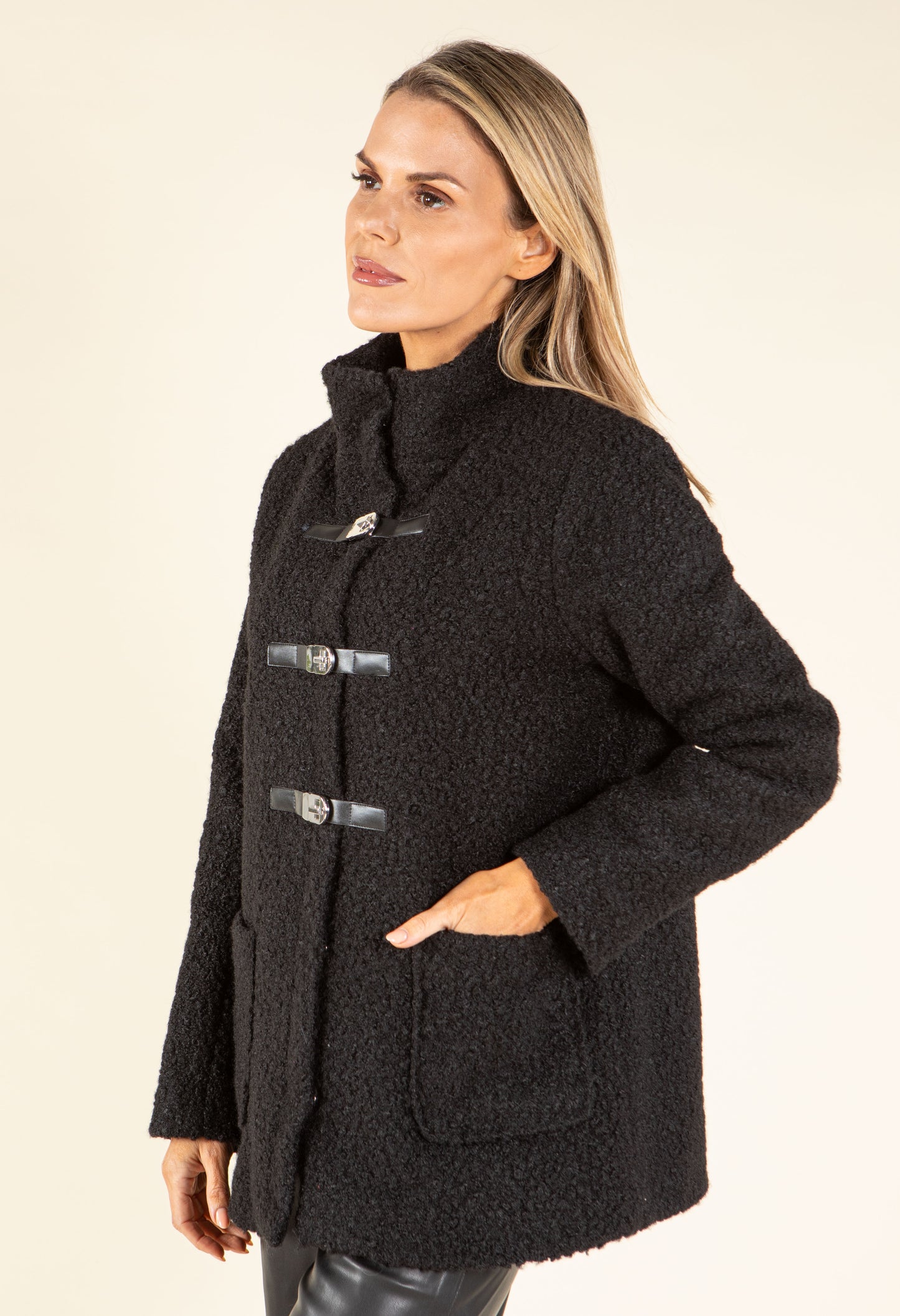 Buckle Front Soft Boucle Coat