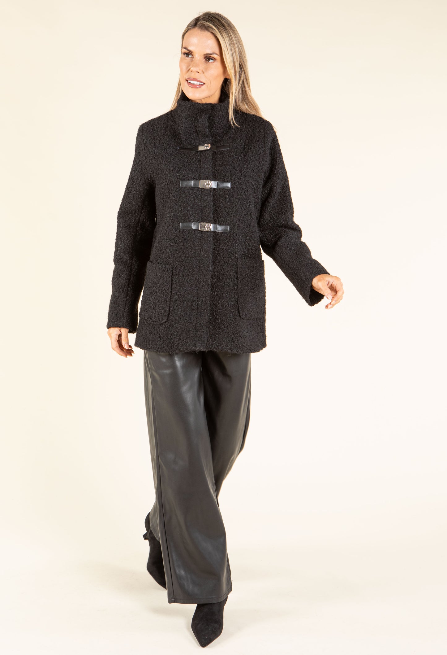 Buckle Front Soft Boucle Coat