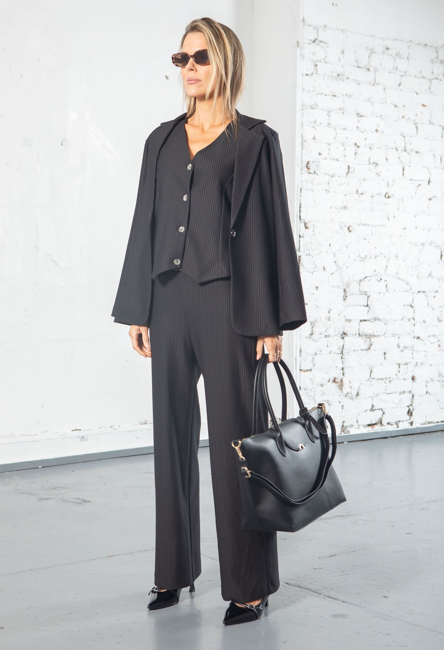 Chain Detail Pinstripe Trousers