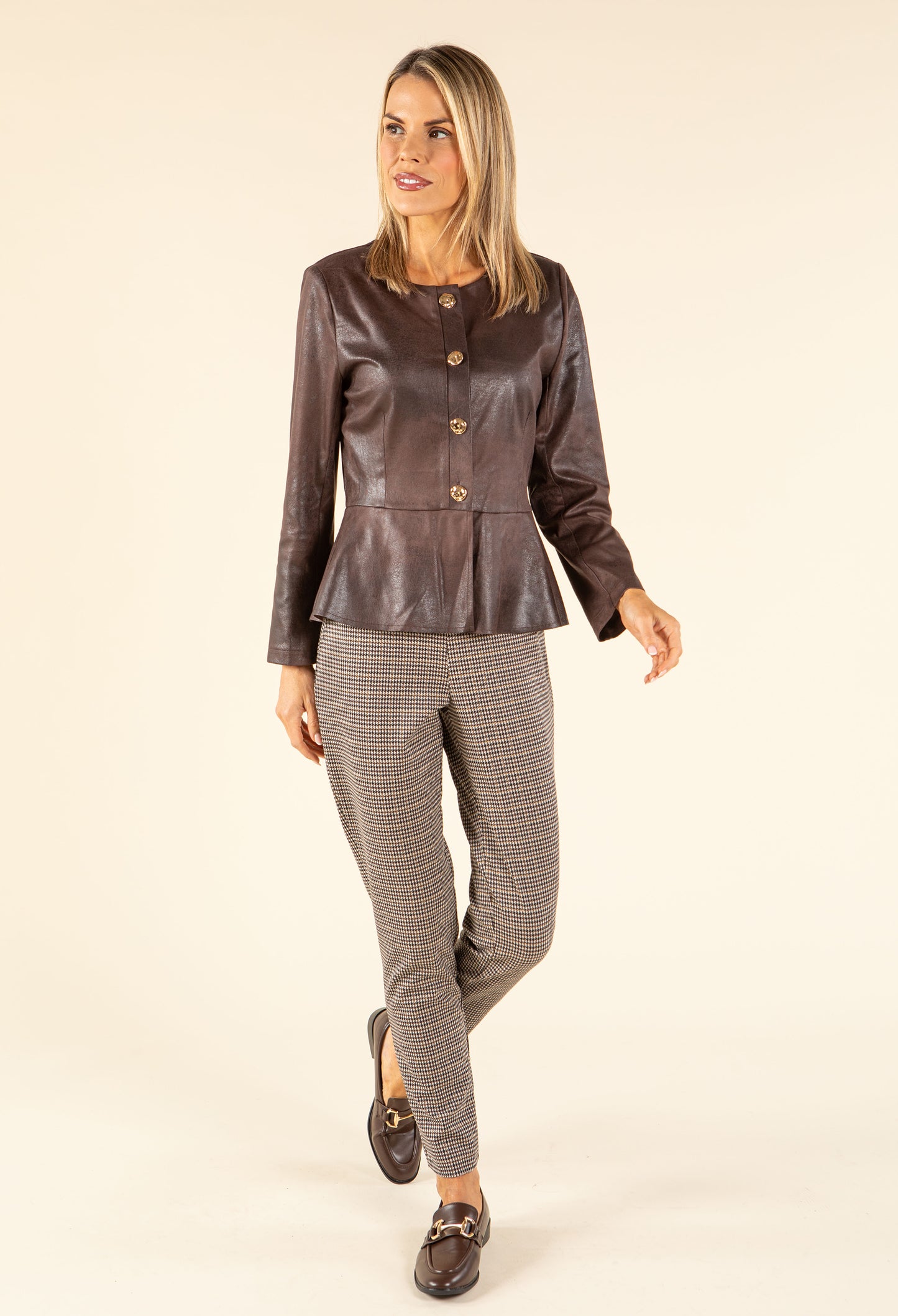 Houndstooth Buckle Detail Trousers