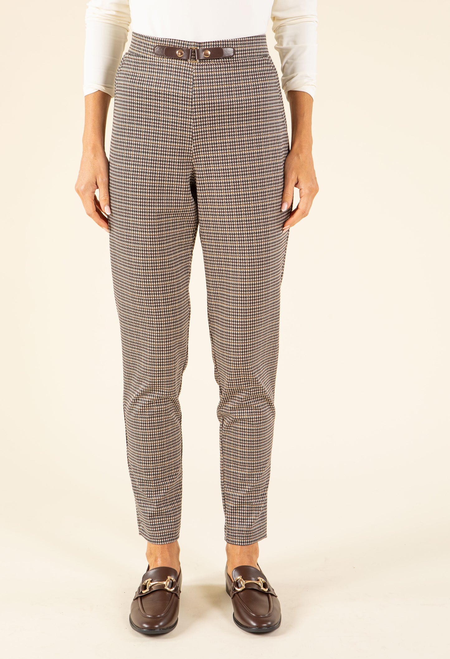 Houndstooth Buckle Detail Trousers