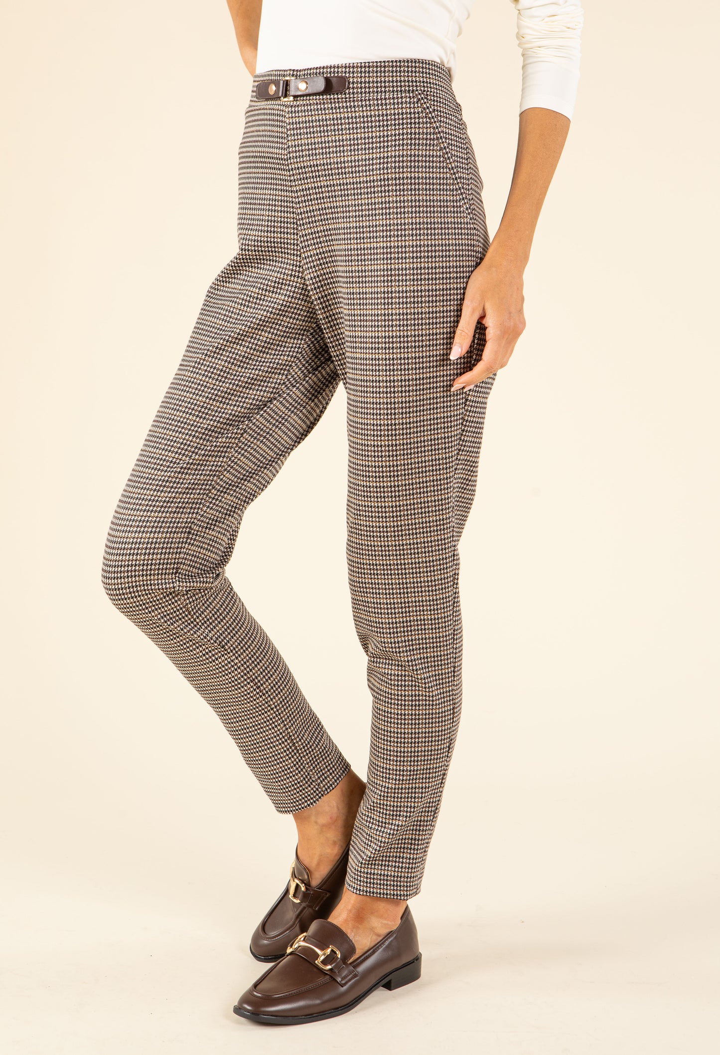 Houndstooth Buckle Detail Trousers