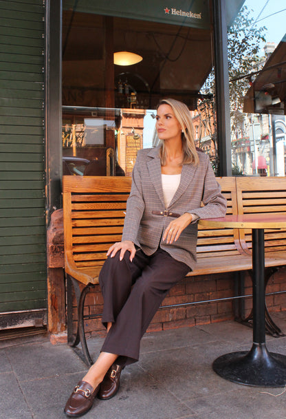 Houndstooth Buckle Detail Blazer