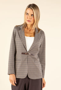 Houndstooth Buckle Detail Blazer