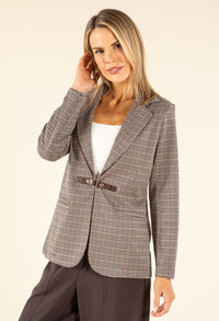 Houndstooth Buckle Detail Blazer