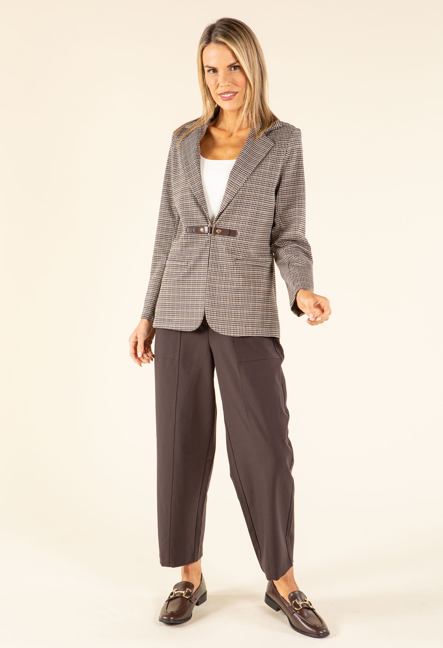 Houndstooth Buckle Detail Blazer