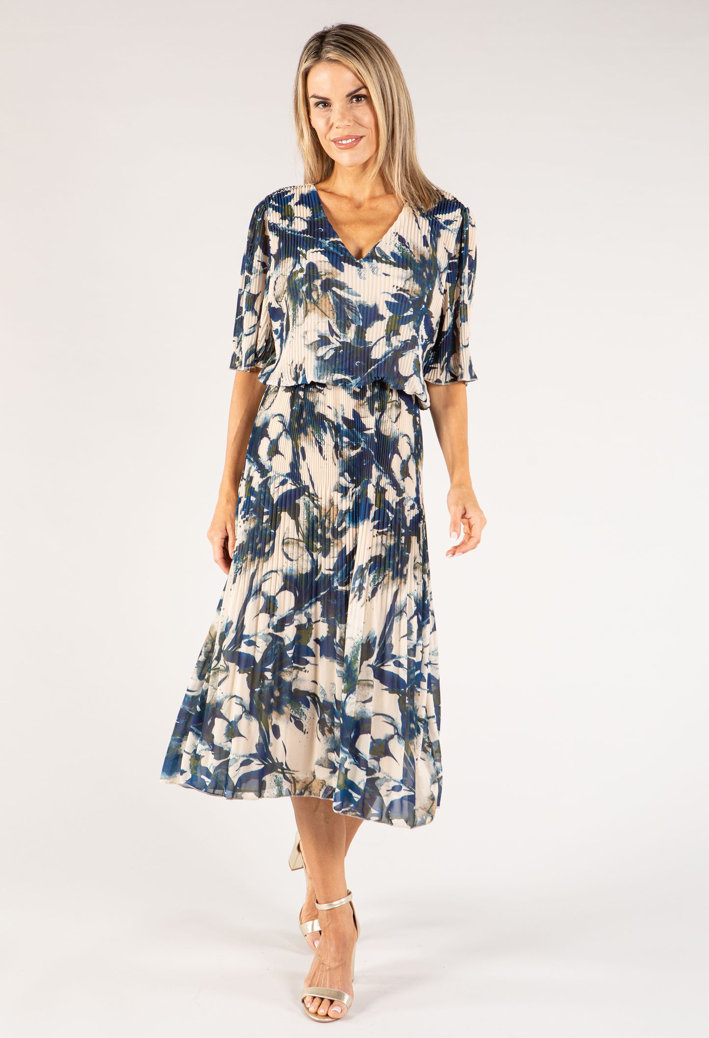 Floral Plisse Pleated Pop Over Dress