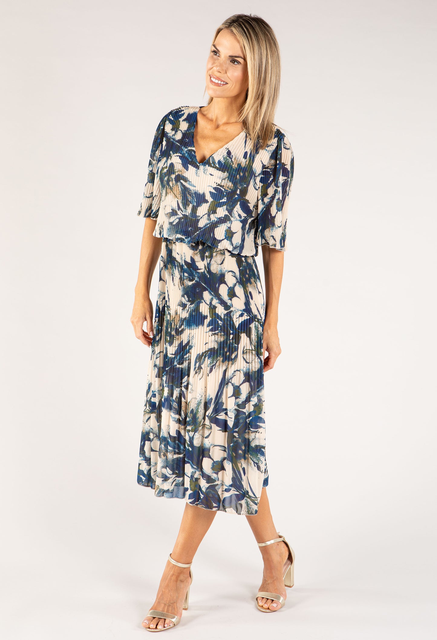 Floral Plisse Pleated Pop Over Dress