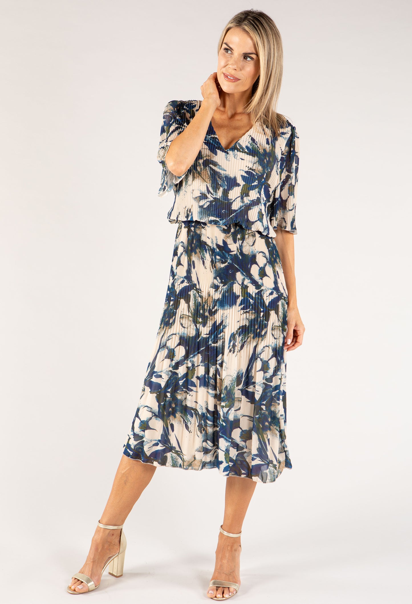 Floral Plisse Pleated Pop Over Dress