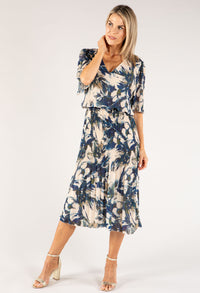 Floral Plisse Pleated Pop Over Dress