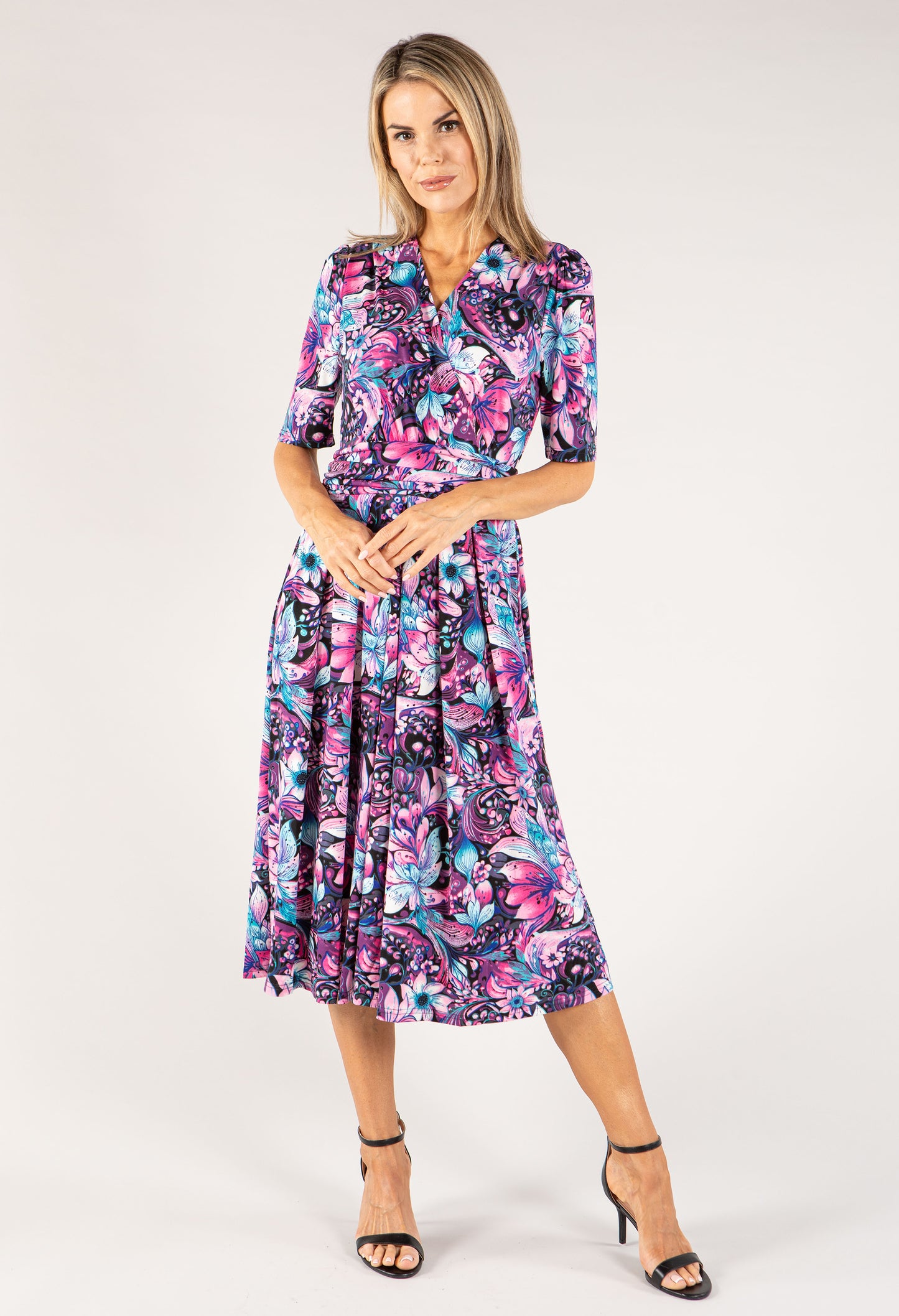 Wrap Bodice Floral Dress