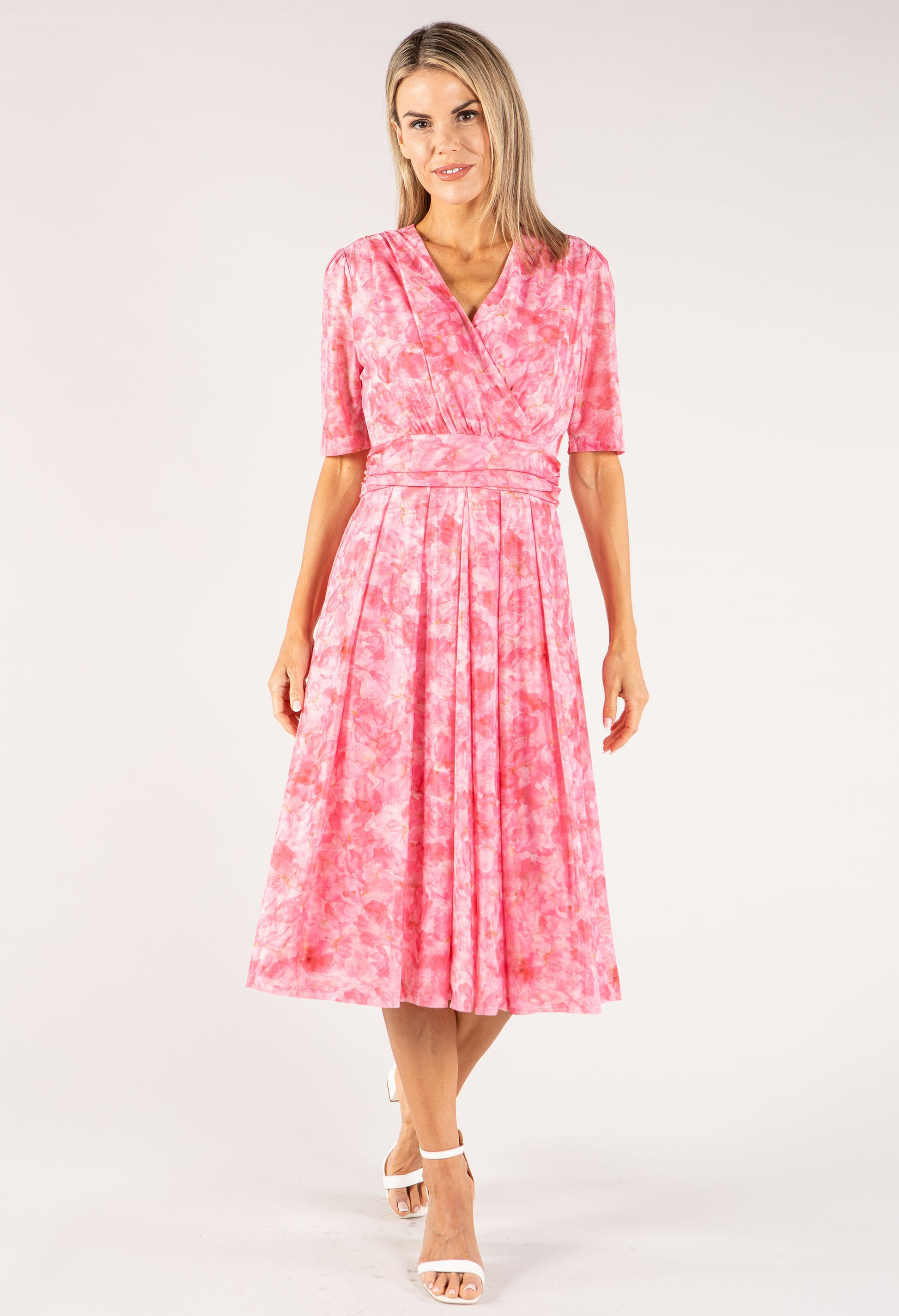 Floral Print Mesh Wrap Dress