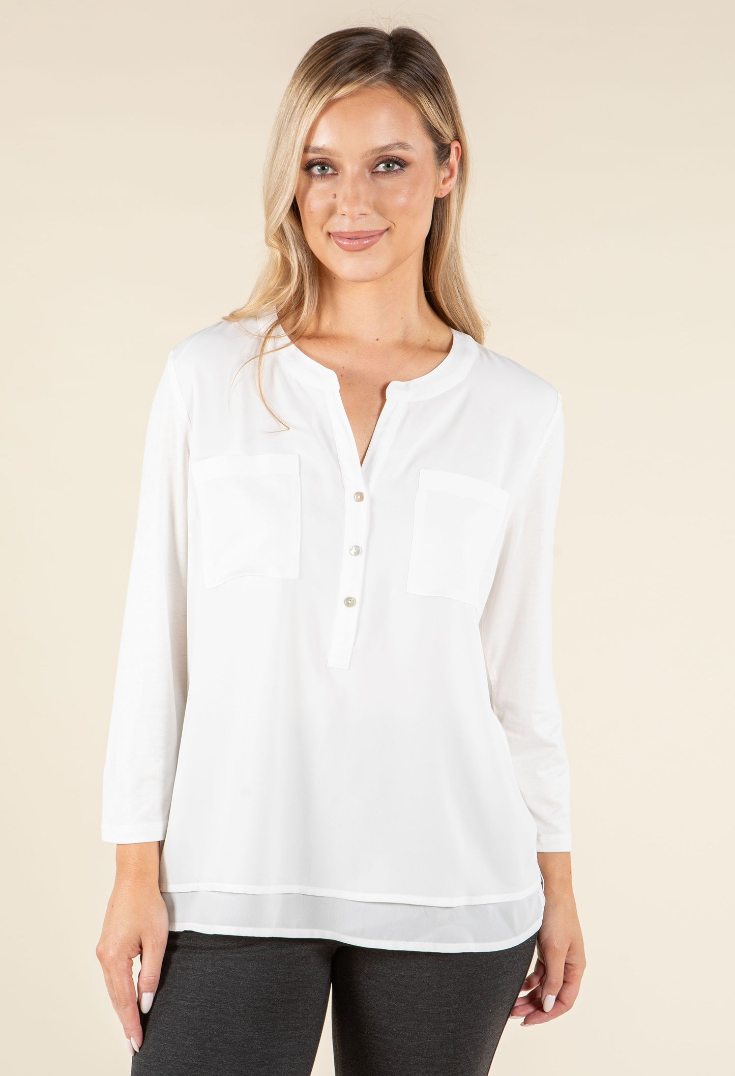Front Pocket V-Neck Blouse