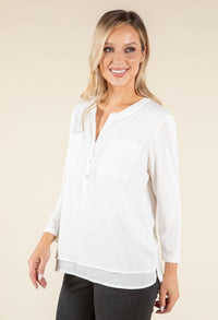 Front Pocket V-Neck Blouse