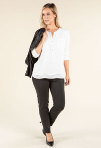 Front Pocket V-Neck Blouse