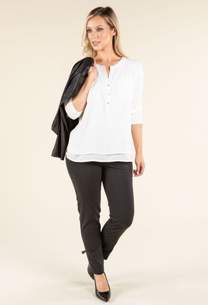 Front Pocket V-Neck Blouse