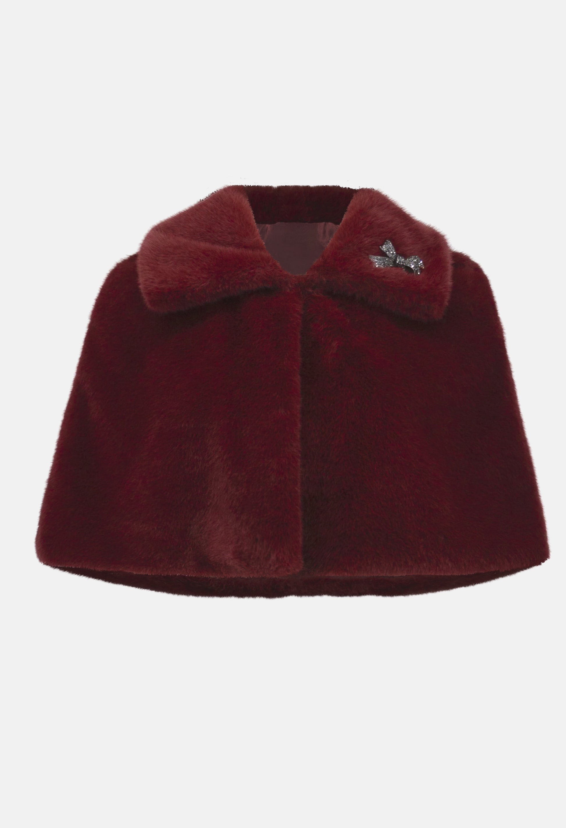 Red velvet cape with a bow on a white background