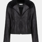 Black leather jacket with fur collar on a white background