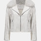 Light gray leather jacket with fur collar on a white background