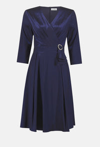 Navy blue dress with a belt on a white background