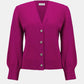 Purple cardigan with silver buttons on a white background