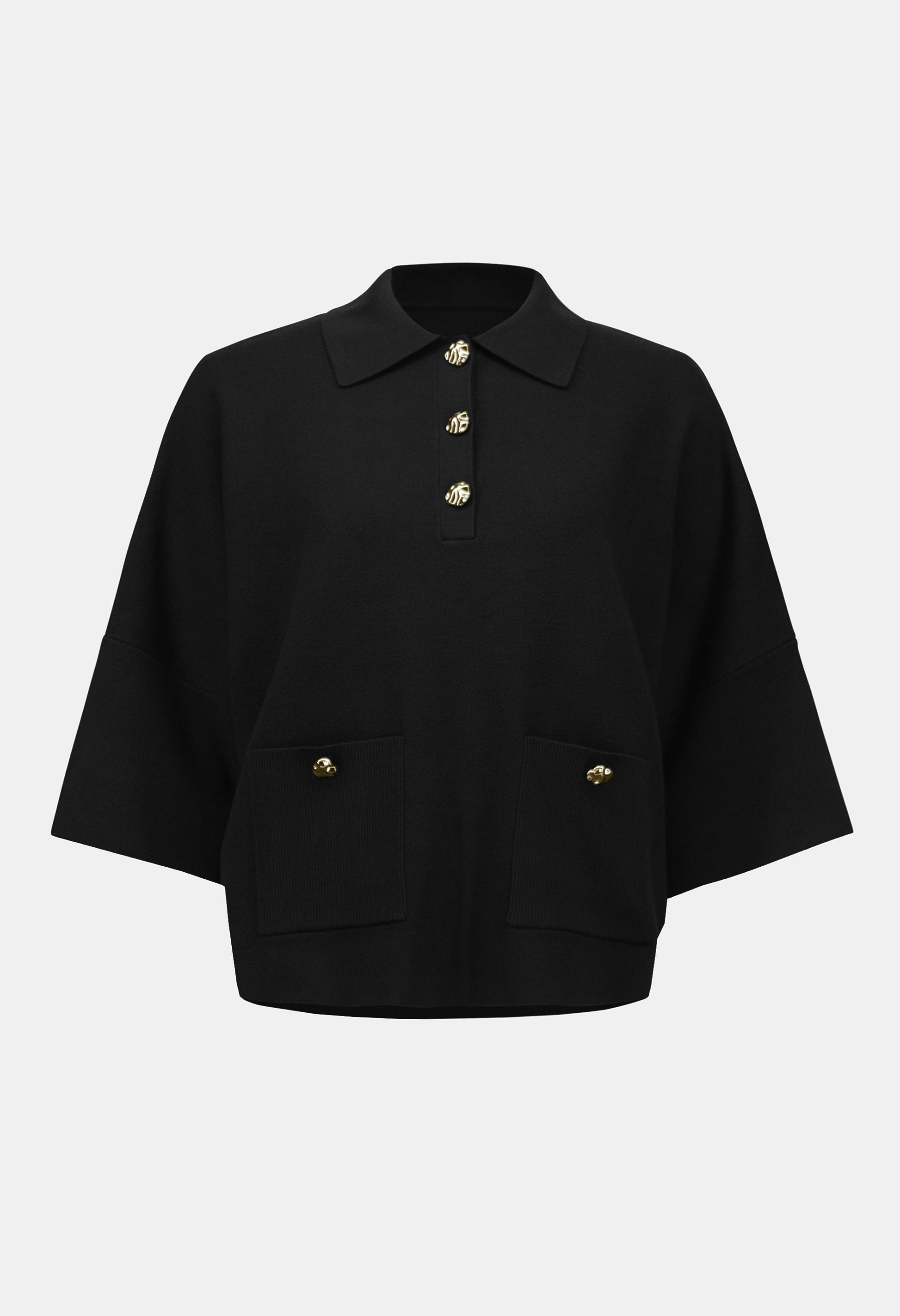 Black jacket with gold buttons on a white background