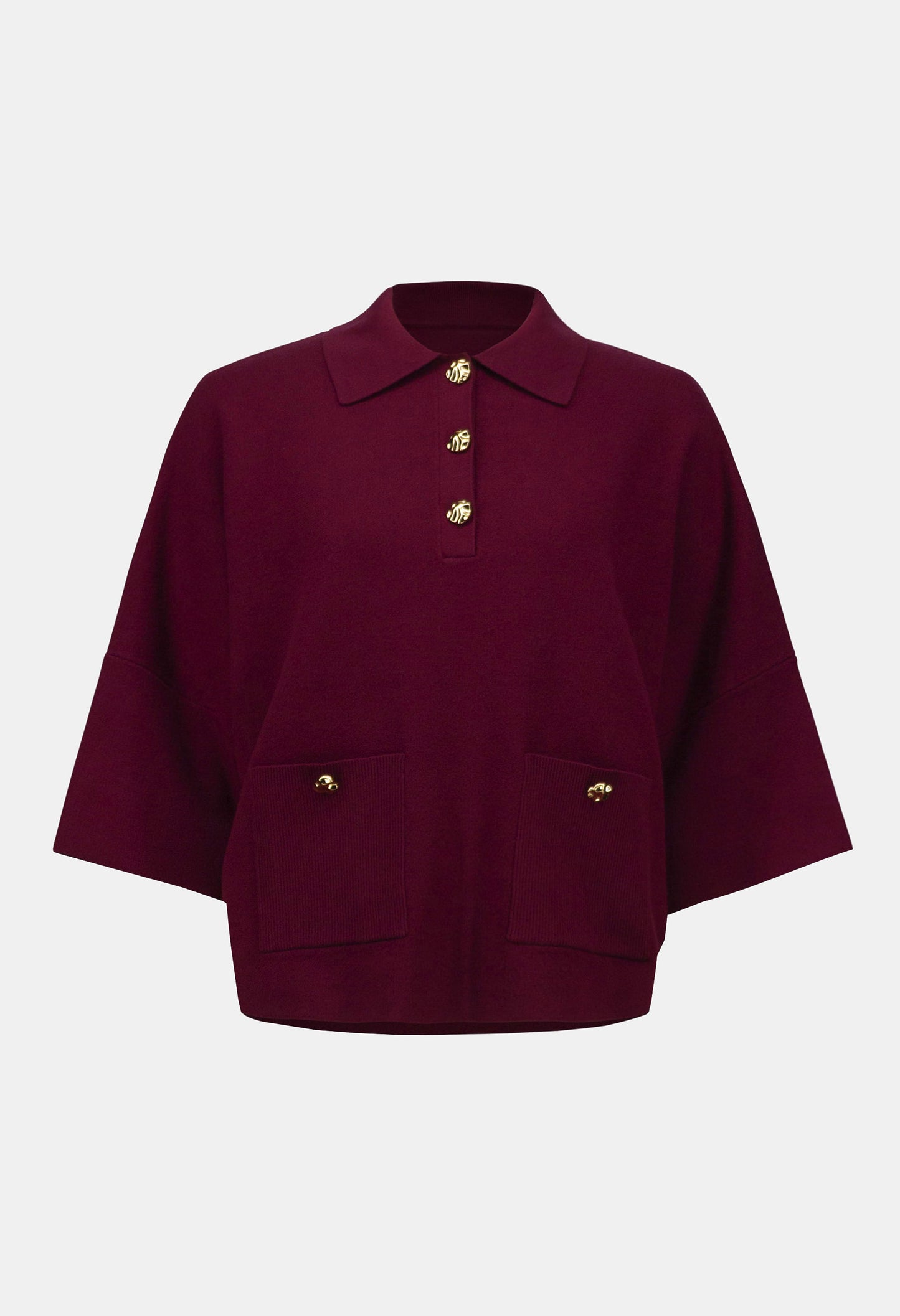 Maroon jacket with gold buttons on a white background