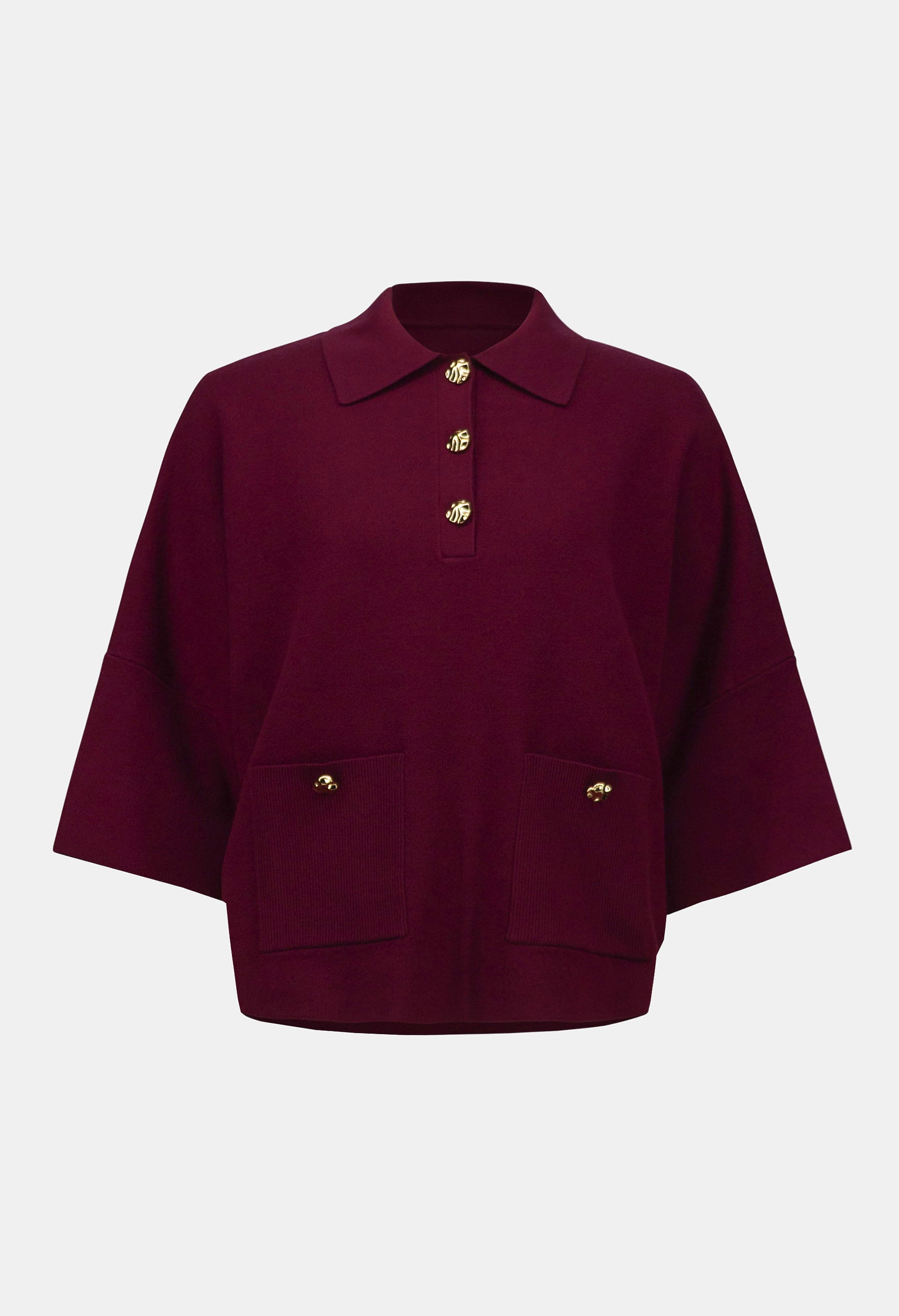 Maroon jacket with gold buttons on a white background