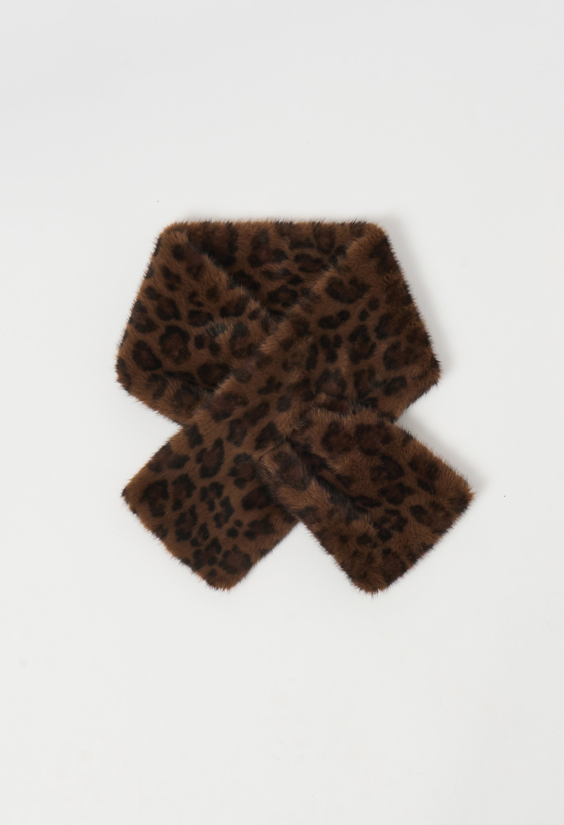 Brown leopard print scarf on a light gray background