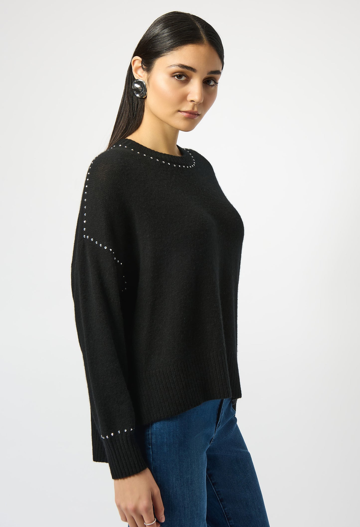 Cashmere Crew Neck Top With Stud Detailing