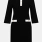 Black dress with white collar and buttons on a white background