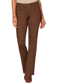 Brown pants worn by a person on a white background