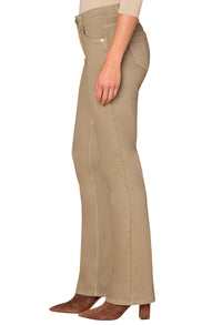 Beige pants worn by a person on a white background