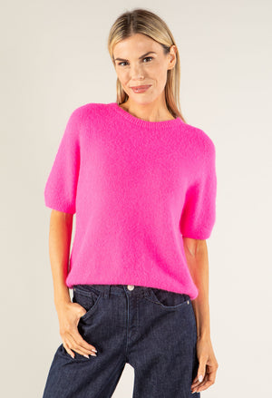 Round Neck Short Sleeve Sweater in Superfine Alpaca