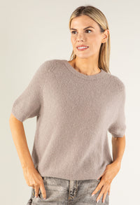 Round Neck Short Sleeve Sweater in Superfine Alpaca
