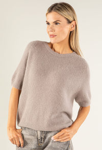 Round Neck Short Sleeve Sweater in Superfine Alpaca