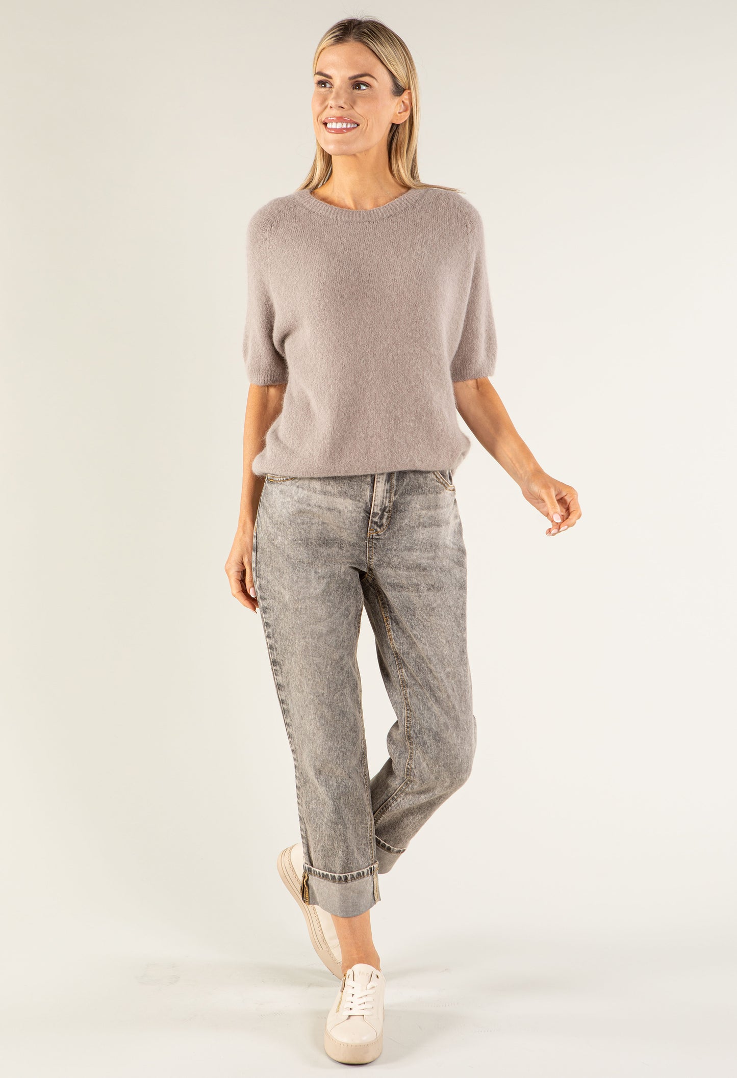 Round Neck Short Sleeve Sweater in Superfine Alpaca