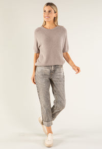 Round Neck Short Sleeve Sweater in Superfine Alpaca