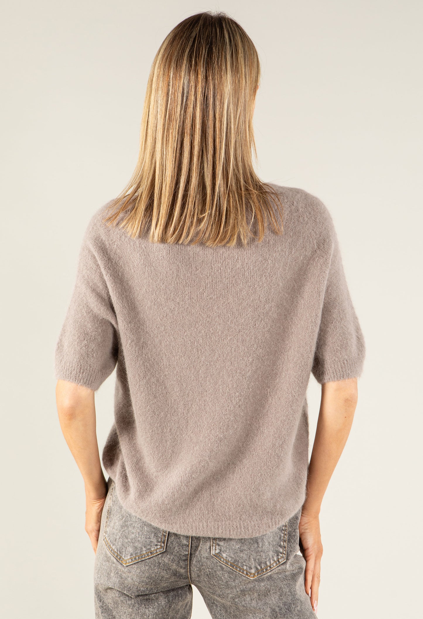 Round Neck Short Sleeve Sweater in Superfine Alpaca