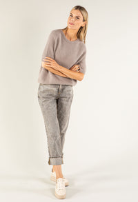 Round Neck Short Sleeve Sweater in Superfine Alpaca